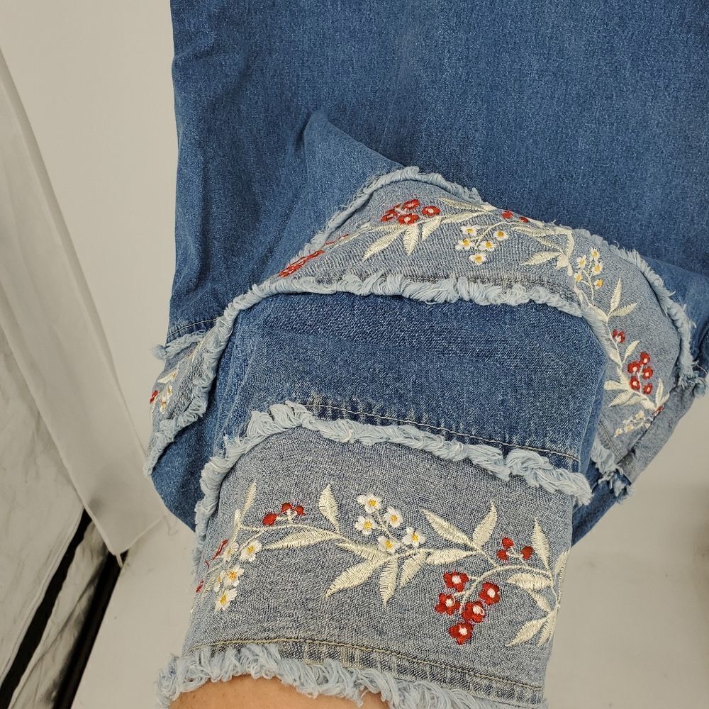 Sunshine Apparel Embroidered Denim Zip-up Maxi Dress Size Large - Picture 9 of 11